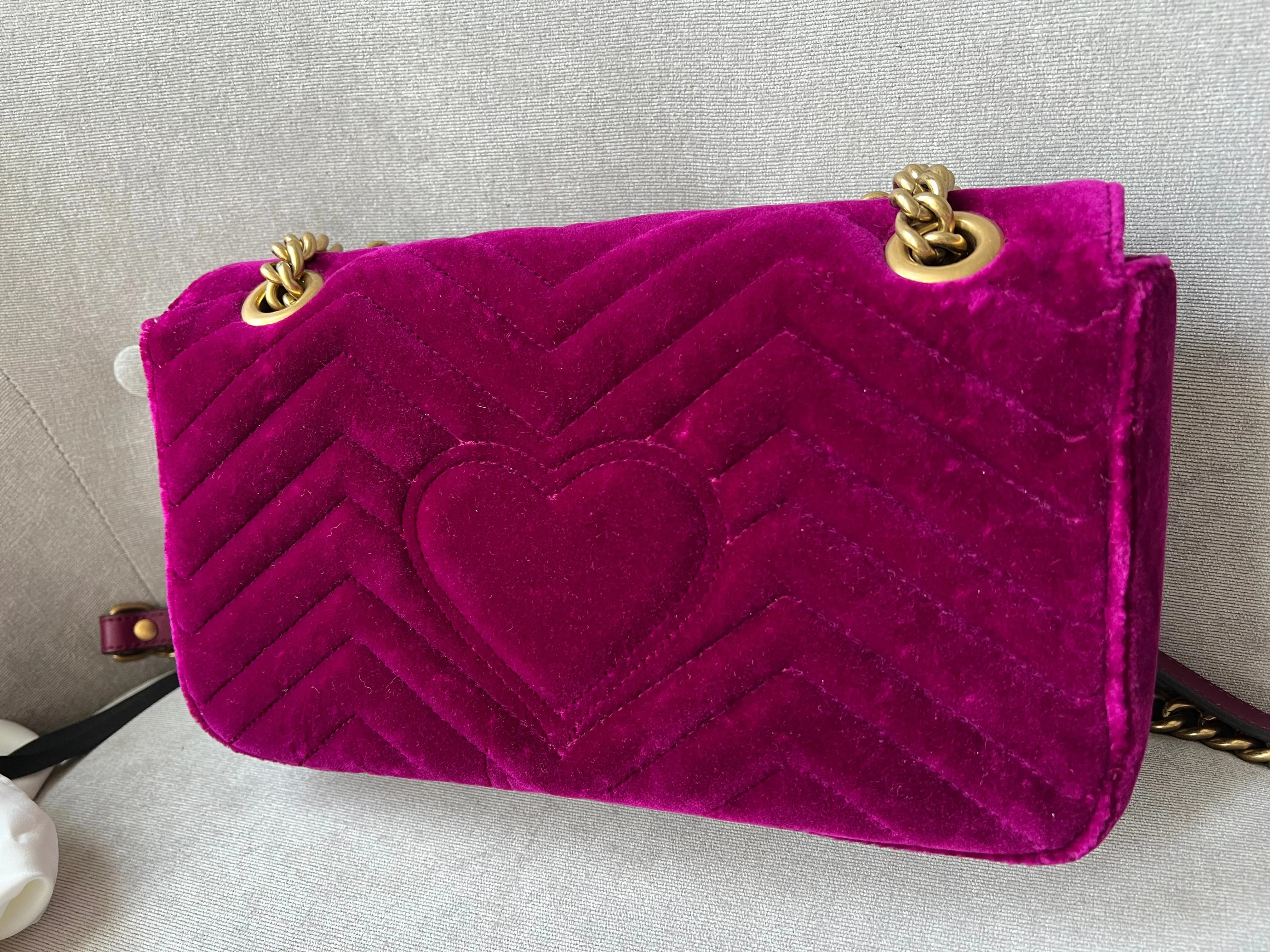 Gucci GG Fuschia Velvet tMarmont Small Shoulder Bag (RRP £1490)