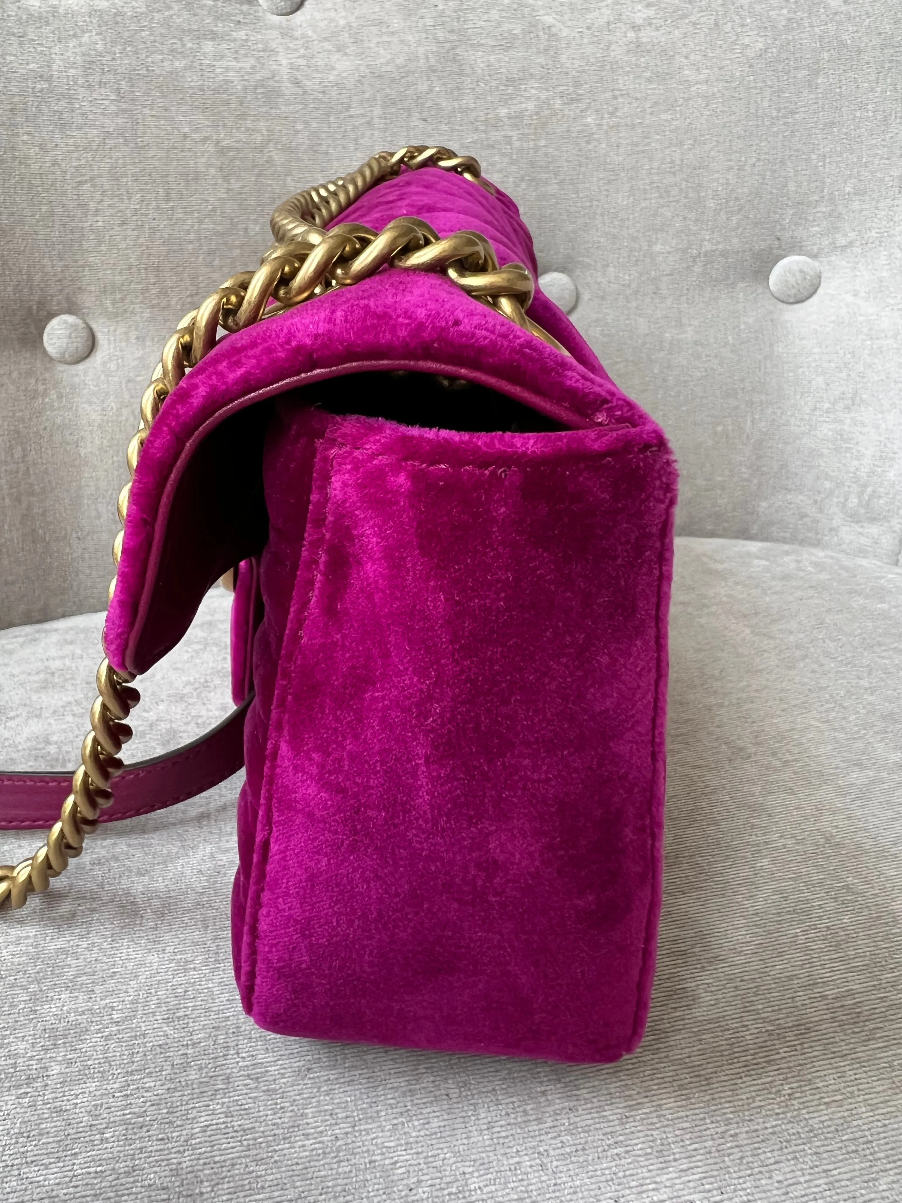 Gucci GG Fuschia Velvet tMarmont Small Shoulder Bag (RRP £1490)