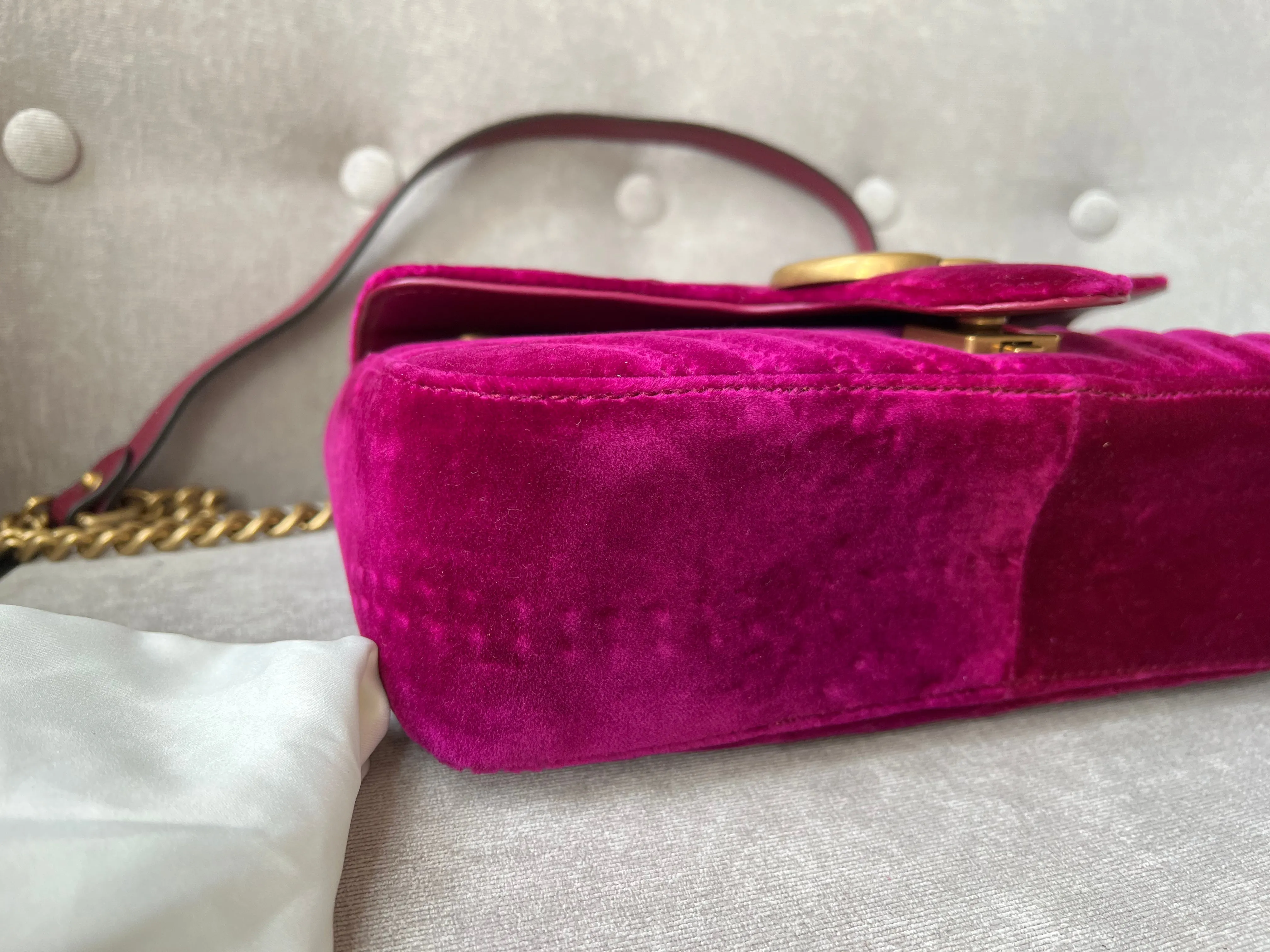 Gucci GG Fuschia Velvet tMarmont Small Shoulder Bag (RRP £1490)