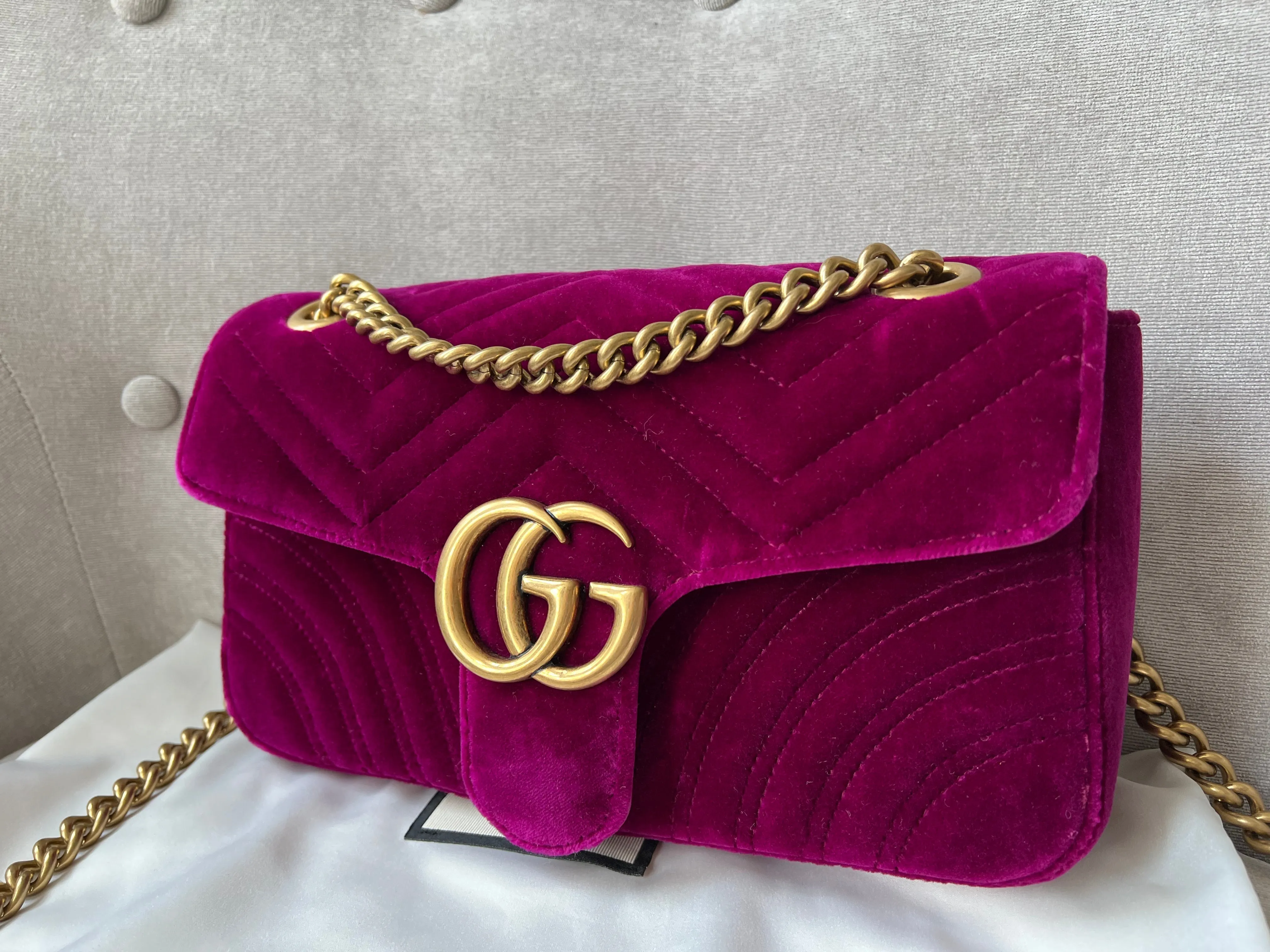 Gucci GG Fuschia Velvet tMarmont Small Shoulder Bag (RRP £1490)