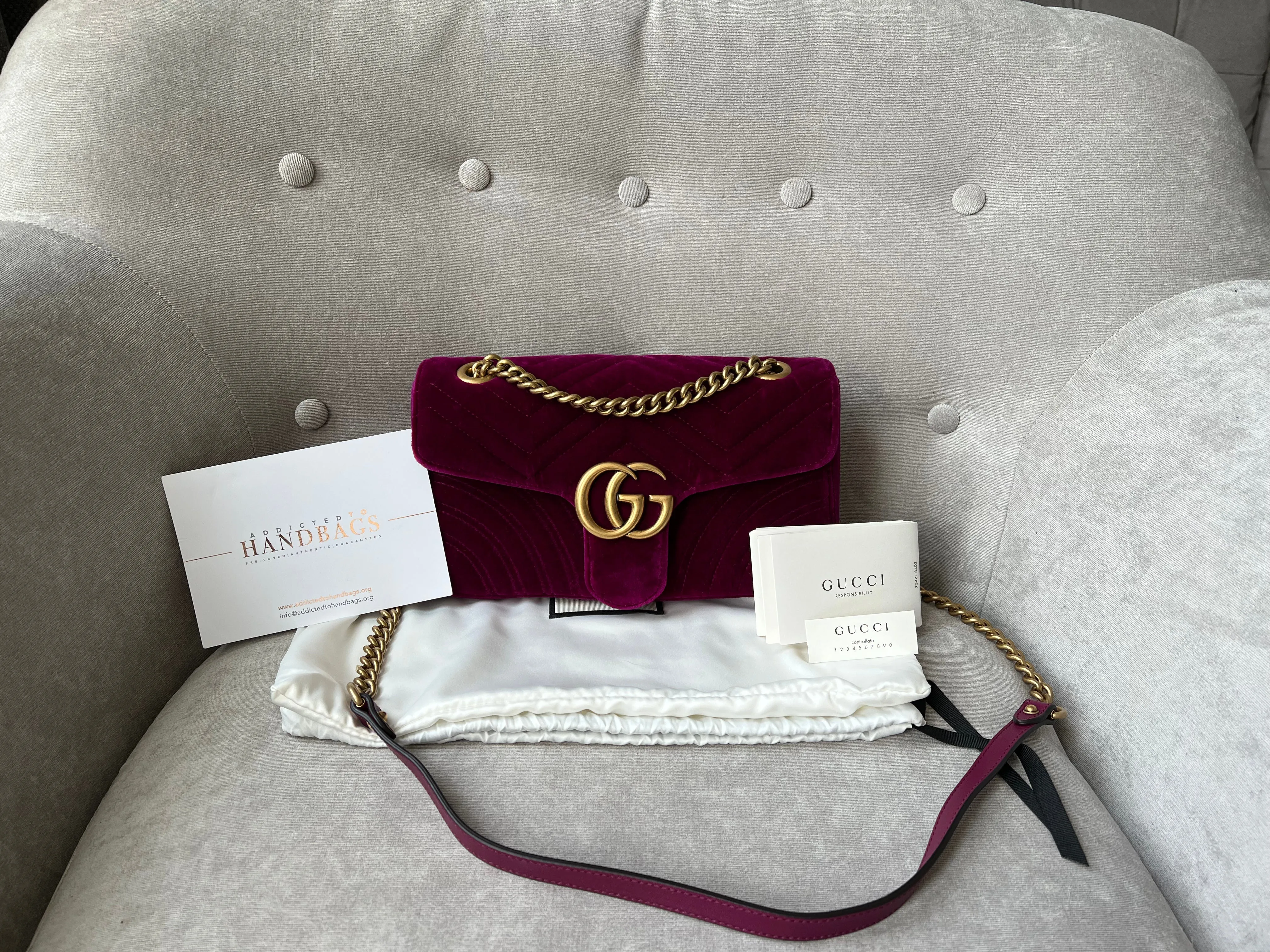 Gucci GG Fuschia Velvet tMarmont Small Shoulder Bag (RRP £1490)