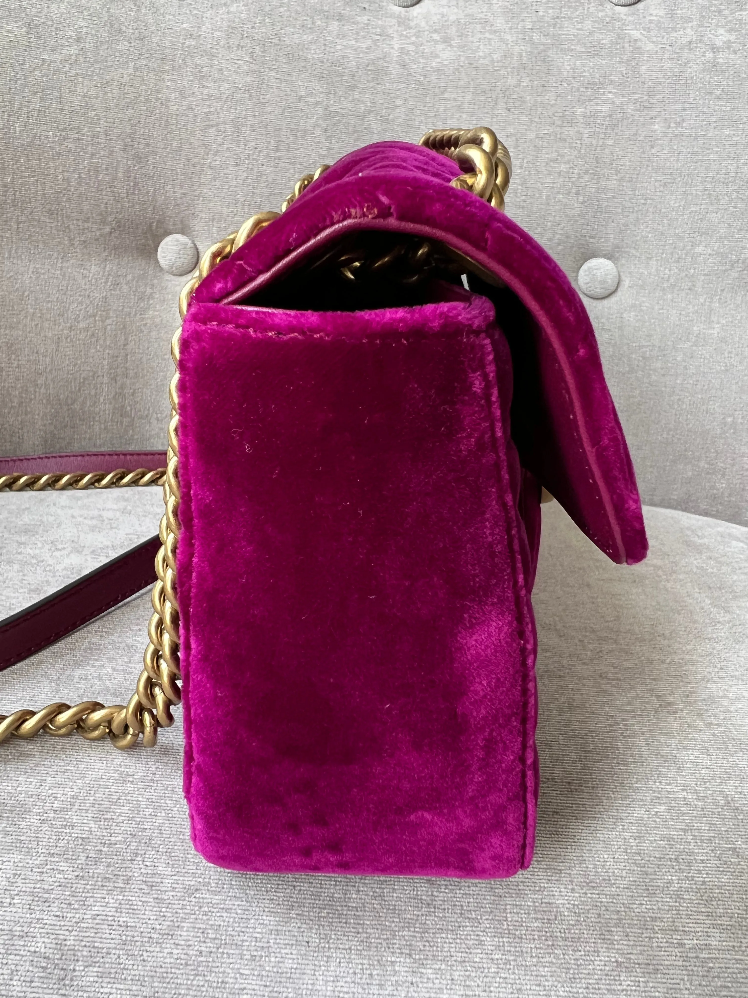Gucci GG Fuschia Velvet tMarmont Small Shoulder Bag (RRP £1490)