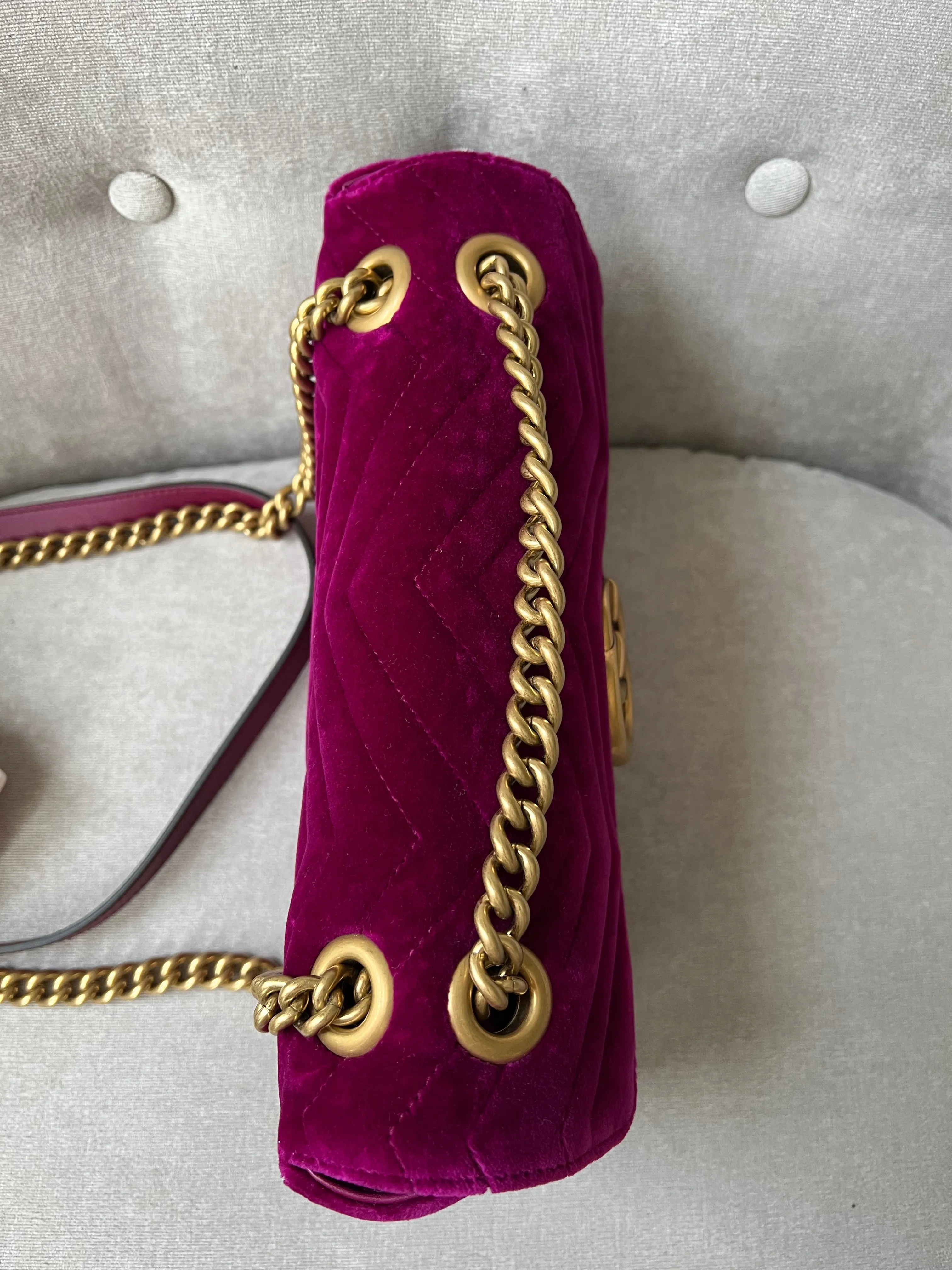 Gucci GG Fuschia Velvet tMarmont Small Shoulder Bag (RRP £1490)