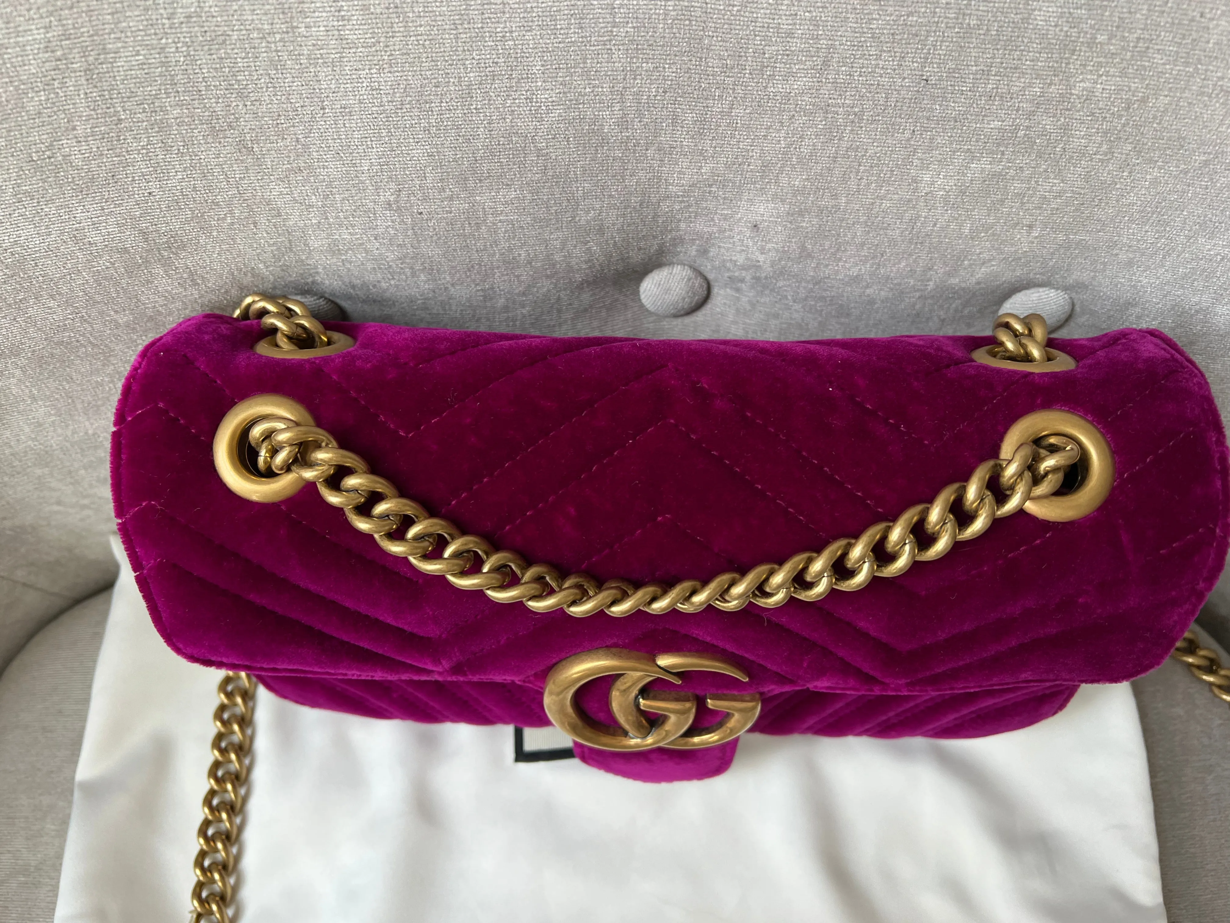 Gucci GG Fuschia Velvet tMarmont Small Shoulder Bag (RRP £1490)