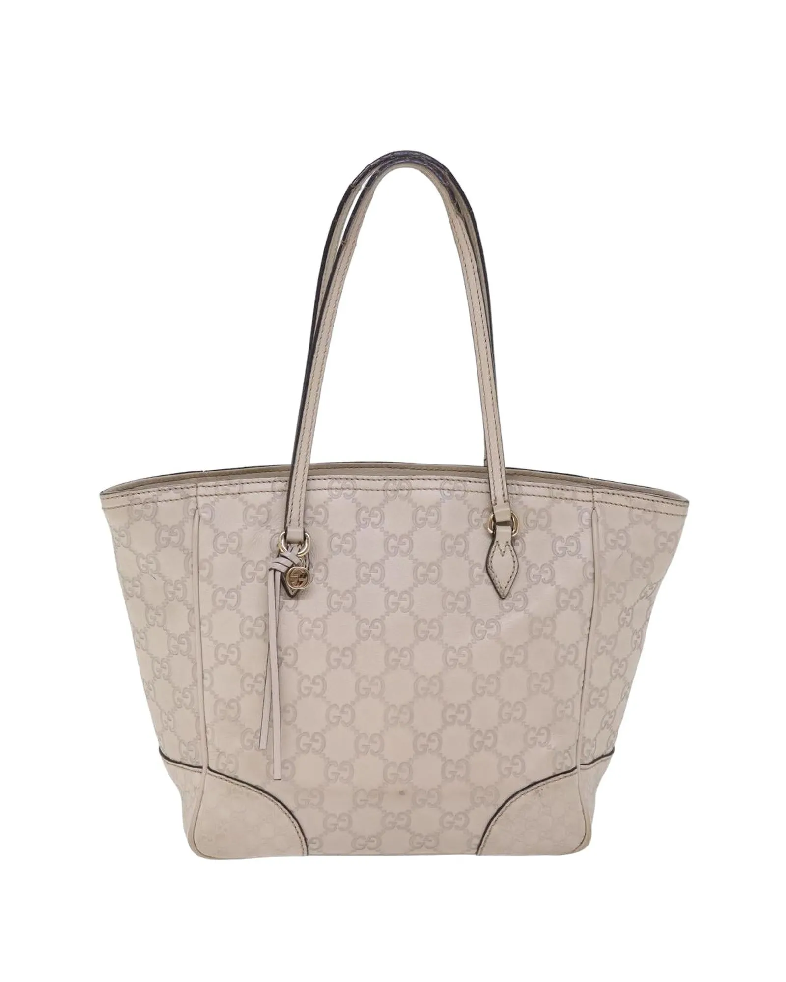 GUCCI GG Plus Tote Beige Leather Handbag
