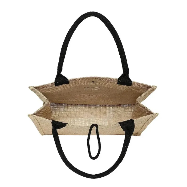 Hello Weekend Print Tote Custom Jute Bag Pocket Button Bags