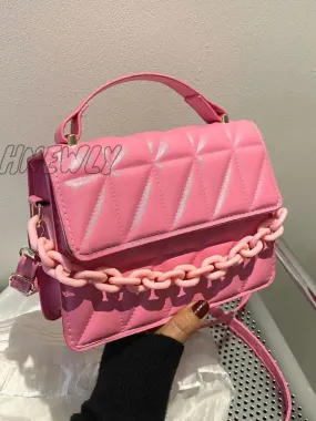 Hnewly - Quilted Chain Flap Square Bag  - Women Satchels