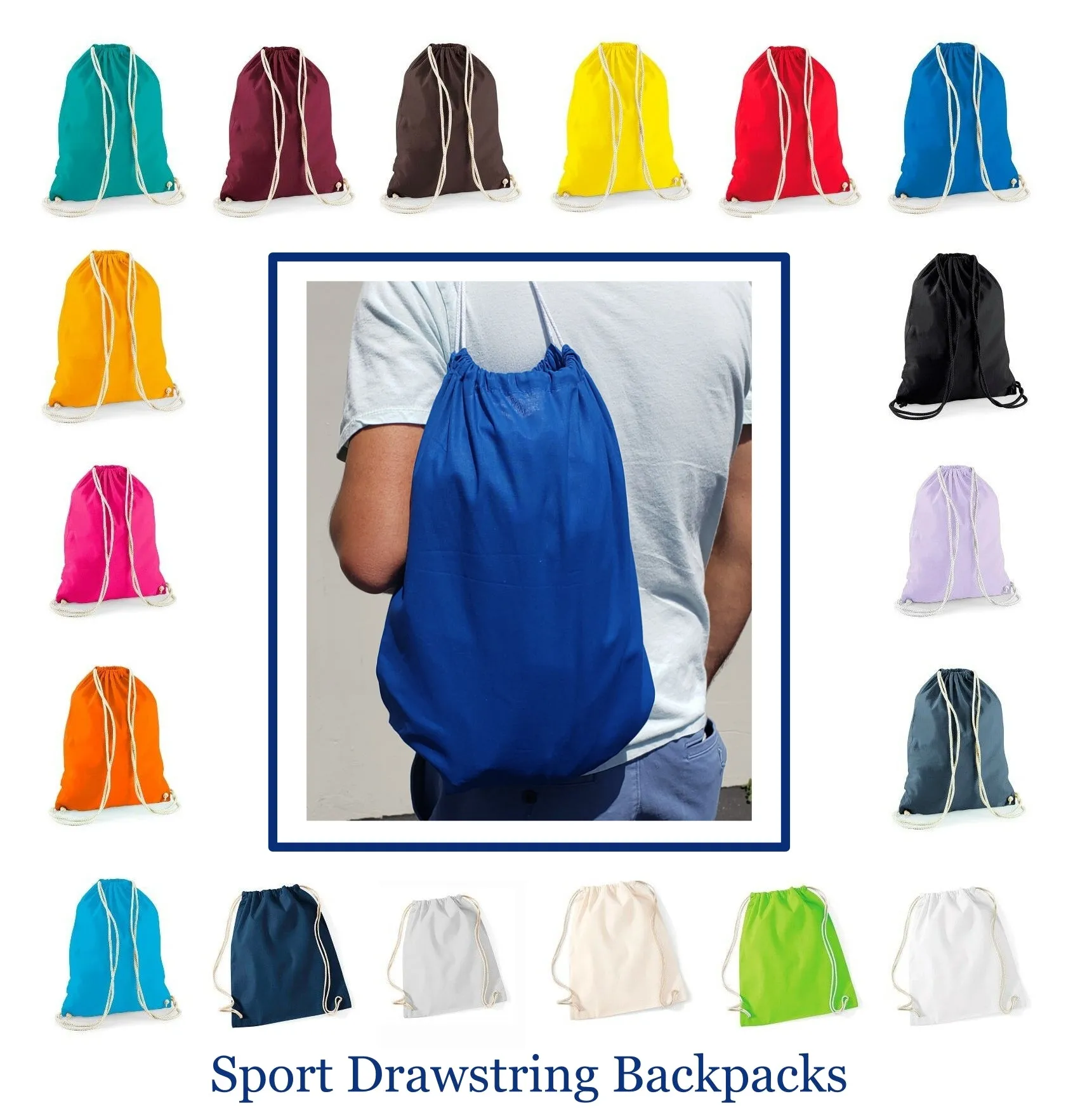 Large Size Cotton Drawstring Backpacks, Set of 12