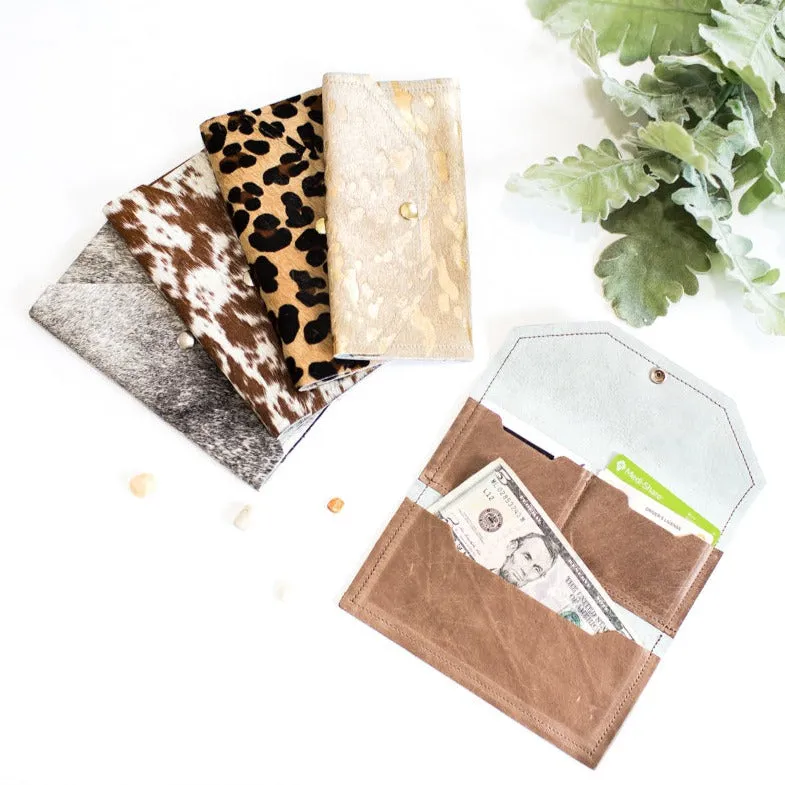 Large Wallet In Leather, Hair on Hide (Pre Made)