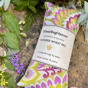 lavender wheat bag. Nikita Green Orchid printed fabric, Get well soon heat pad gift. Heat pack body warmer.