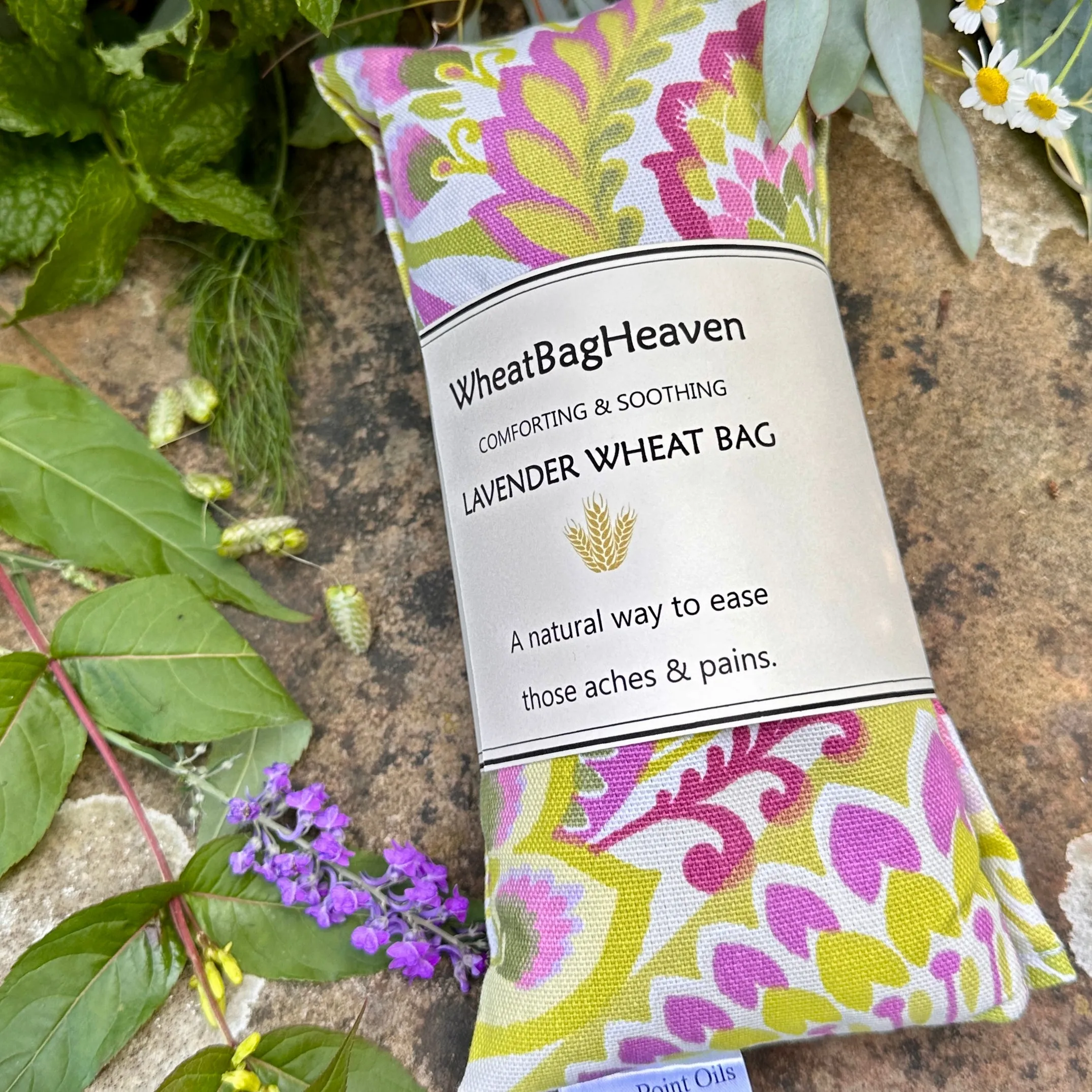 lavender wheat bag. Nikita Green Orchid printed fabric, Get well soon heat pad gift. Heat pack body warmer.