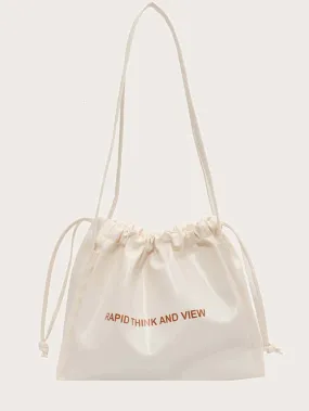 Letter Graphic Drawstring Shoulder Tote Bag