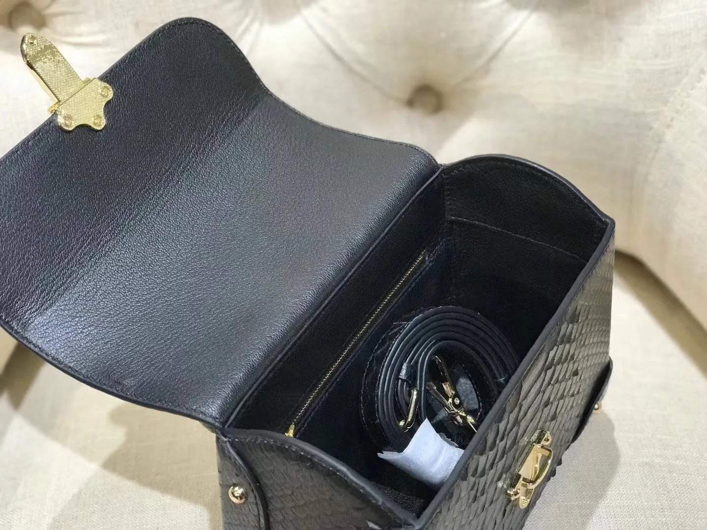 Mini Python Leather Rivet Top Handle Cross Body Bags Black