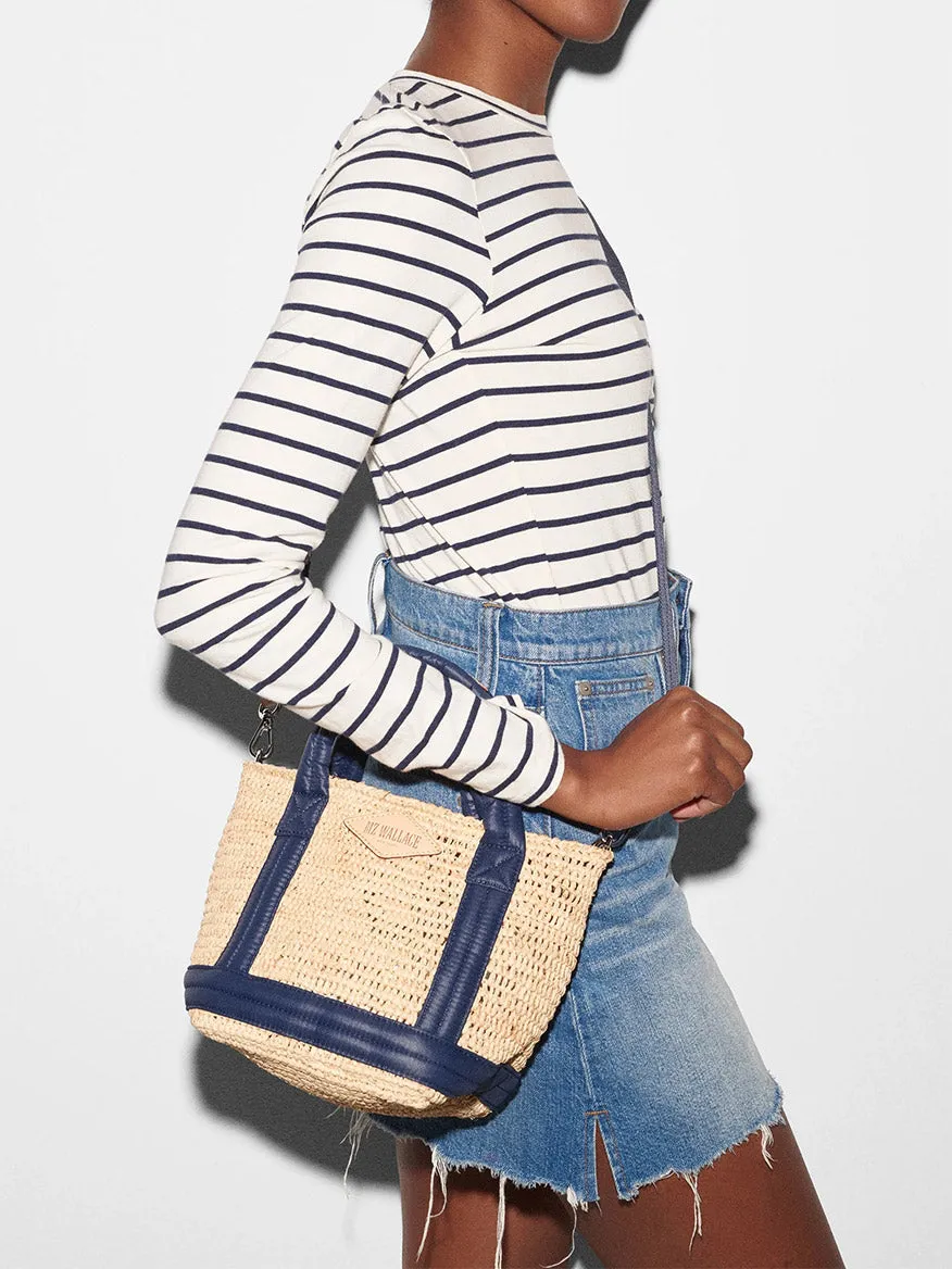 MZ Wallace Mini Raffia Tote in Raffia/Navy