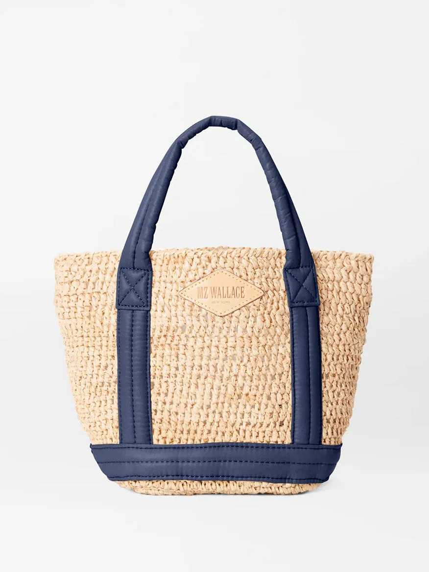 MZ Wallace Mini Raffia Tote in Raffia/Navy
