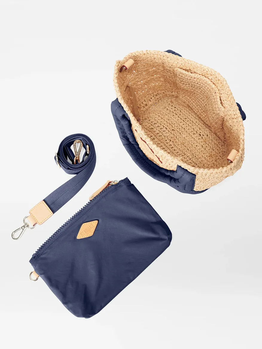 MZ Wallace Mini Raffia Tote in Raffia/Navy