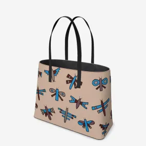 Native Dragonflies Leather Tote (Textured)