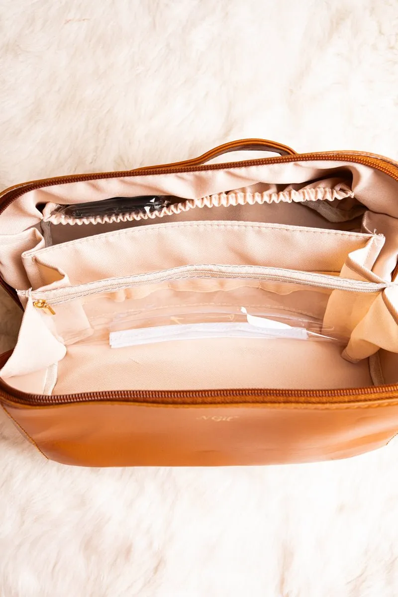 NGIL Morning Ready Brown Large Expandable Cosmetic Bag
