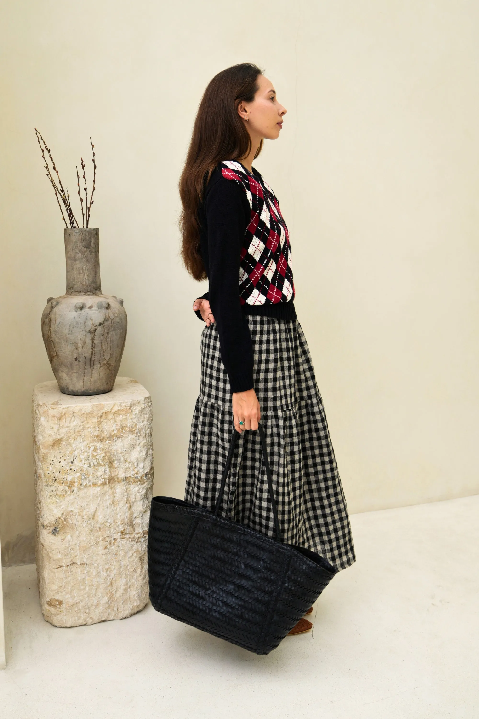 Phoebe Handwoven Leather Tote in Black