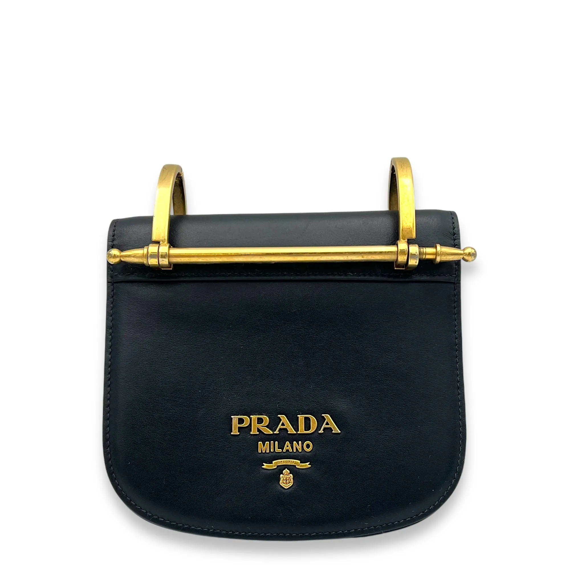 Pionniere Saddle Crossbody Bag Black in Calfskin, Gold hardware