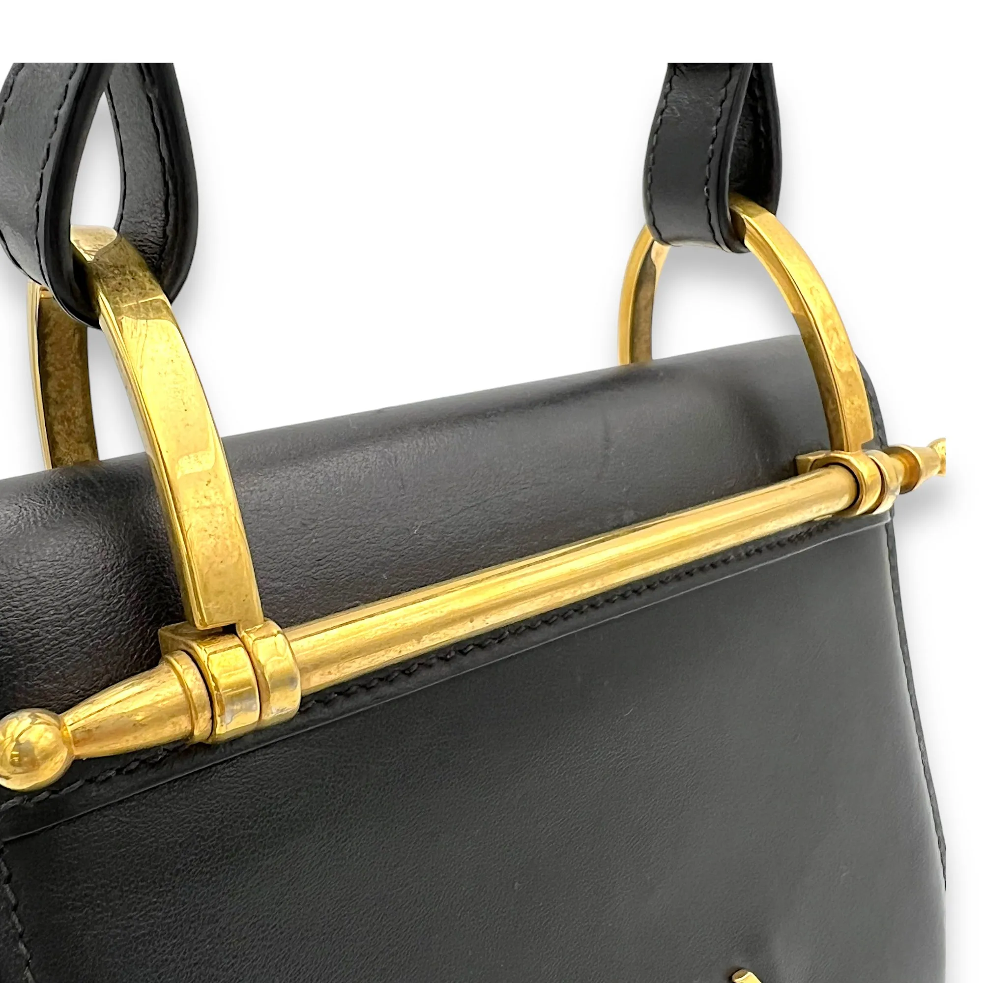 Pionniere Saddle Crossbody Bag Black in Calfskin, Gold hardware