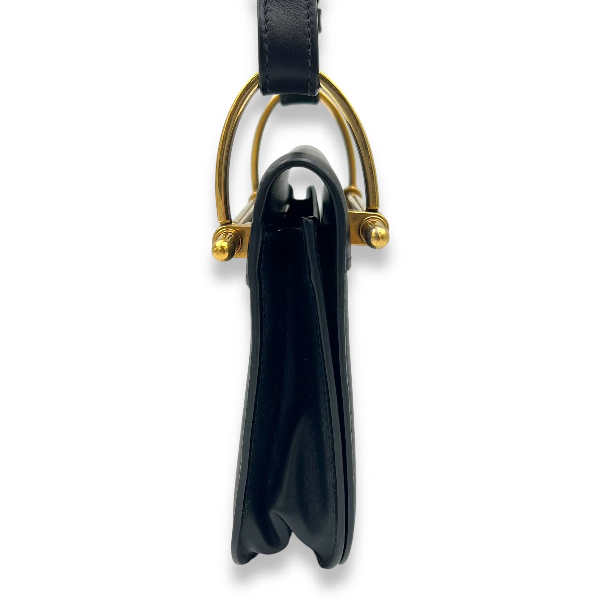 Pionniere Saddle Crossbody Bag Black in Calfskin, Gold hardware