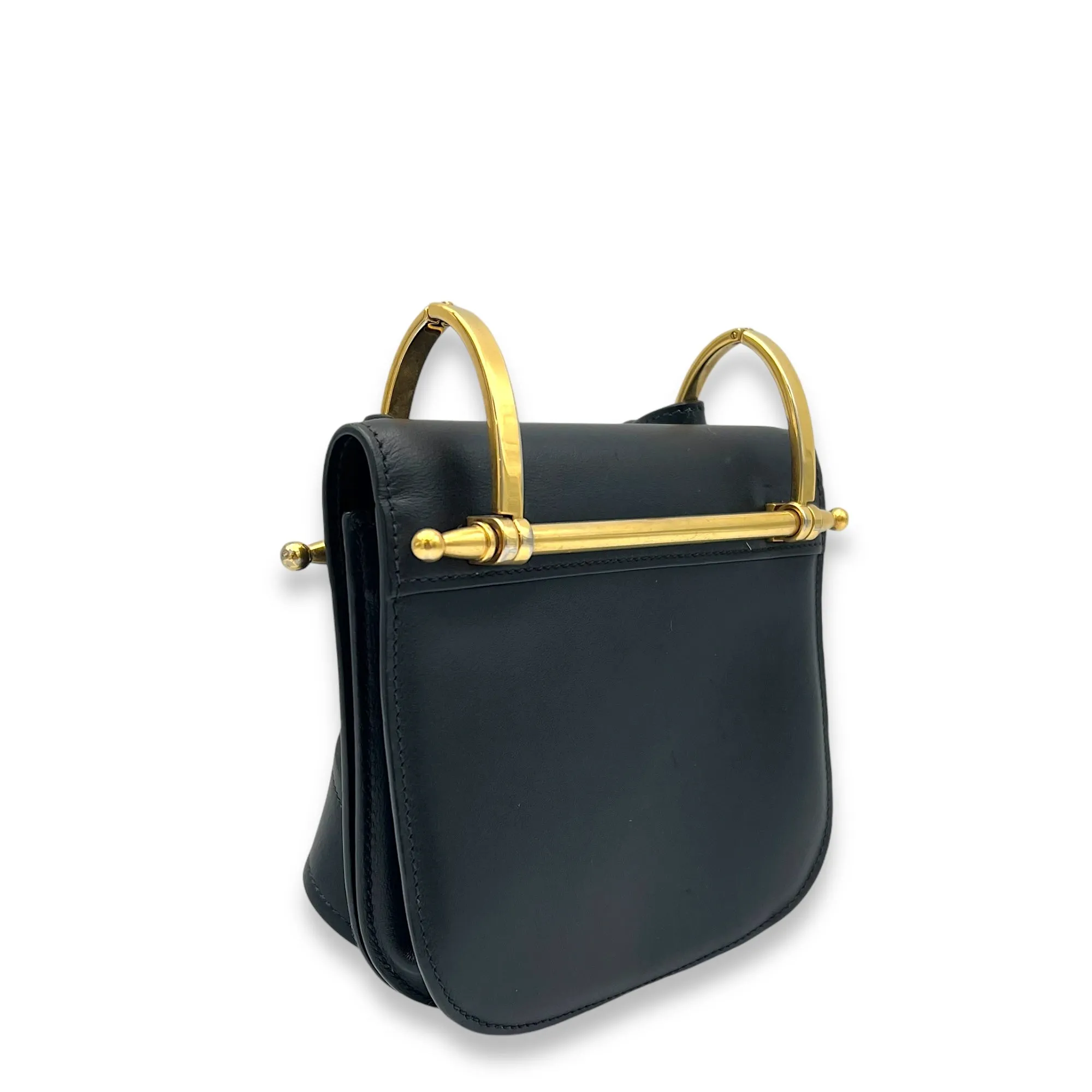 Pionniere Saddle Crossbody Bag Black in Calfskin, Gold hardware