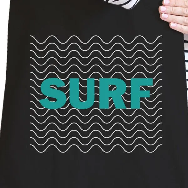Surf Waves Black Unique Design Canvas Beach Tote Gift For Surfers