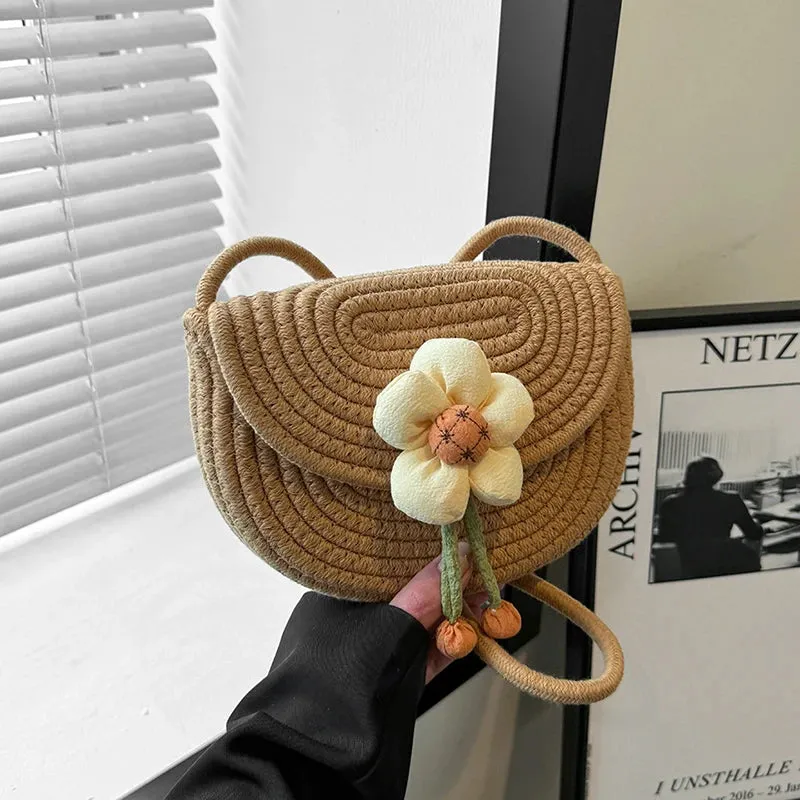 UAKISS  -  2024 Spring Straw Bags Women Woven Beach Bags New Flower Beach Small Bag Saddle Bag Handheld Cosmetic Crossbody Bags