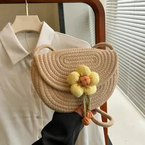 UAKISS  -  2024 Spring Straw Bags Women Woven Beach Bags New Flower Beach Small Bag Saddle Bag Handheld Cosmetic Crossbody Bags
