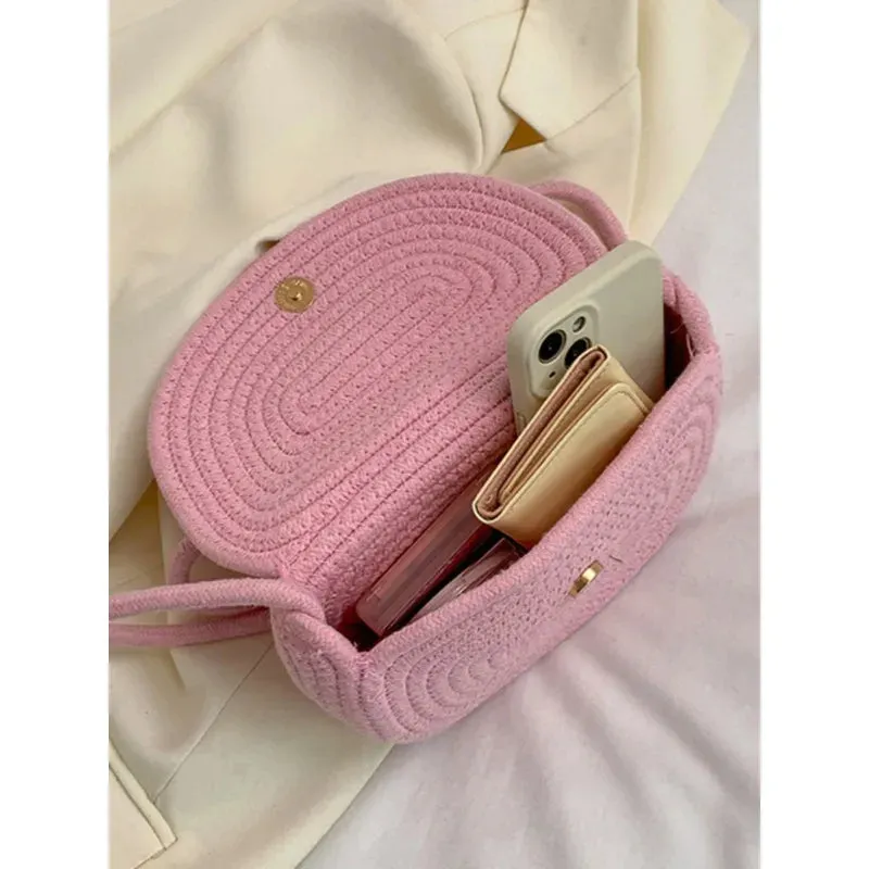 UAKISS  -  2024 Spring Straw Bags Women Woven Beach Bags New Flower Beach Small Bag Saddle Bag Handheld Cosmetic Crossbody Bags