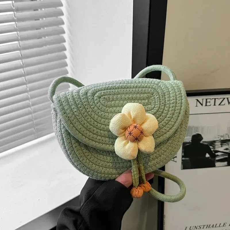 UAKISS  -  2024 Spring Straw Bags Women Woven Beach Bags New Flower Beach Small Bag Saddle Bag Handheld Cosmetic Crossbody Bags