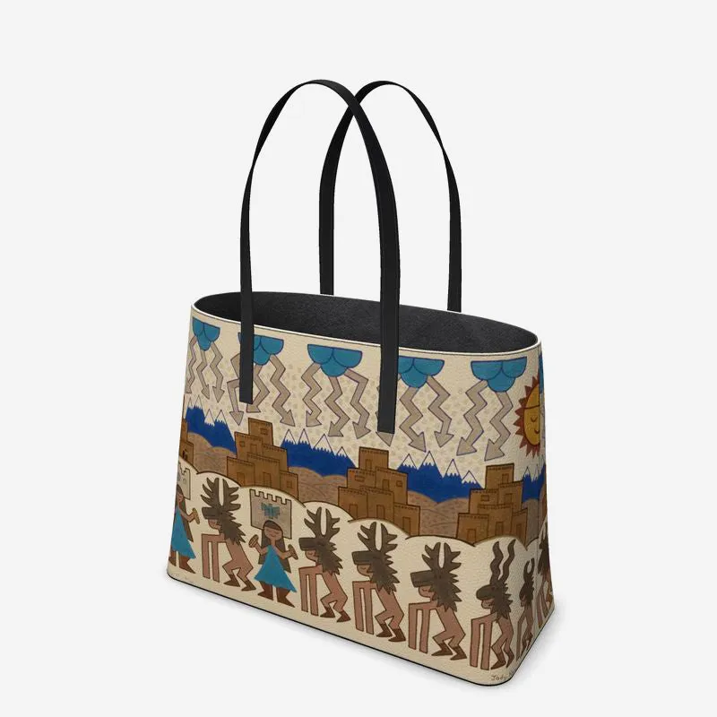 Winter Deer Dance Leather Tote (Textured)