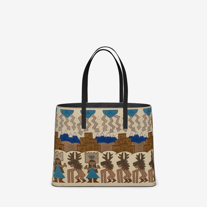 Winter Deer Dance Leather Tote (Textured)