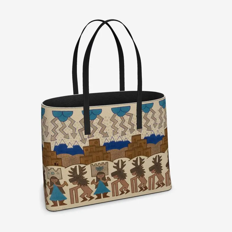 Winter Deer Dance Leather Tote (Textured)